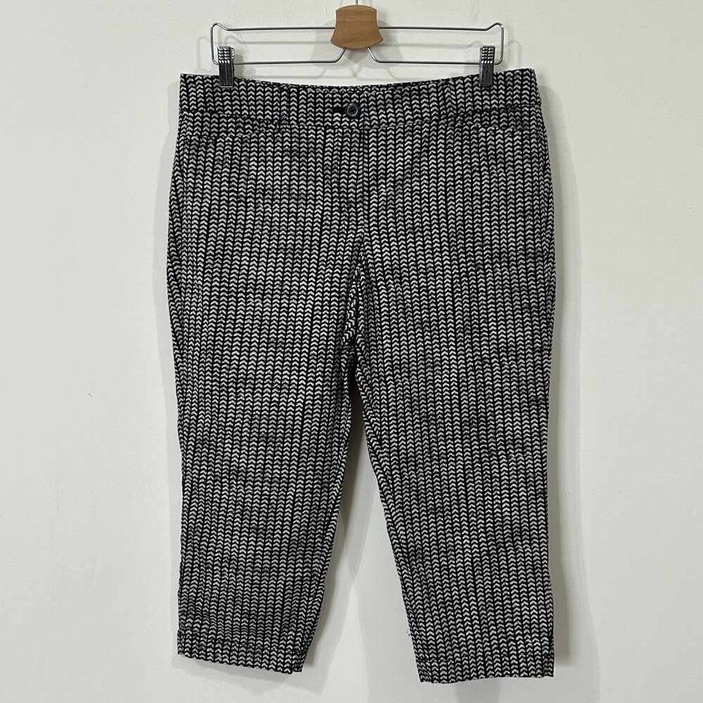 LOFT Pants 12P Black White Crop Tapered Geometric Cotton Spandex Pockets